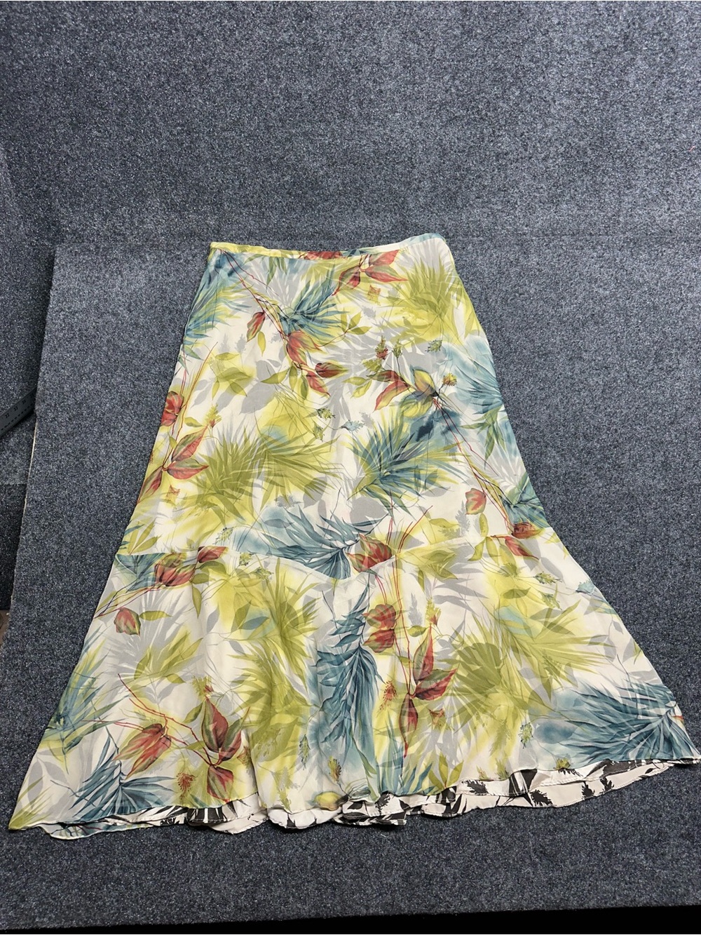 Vintage Dana Buchman Silk Midi Skirt 14 Multi Tropical Sheer Layered Resort